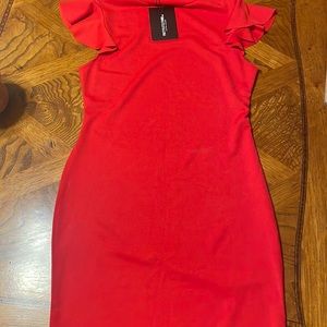Red high neck dress